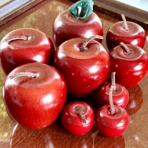 Vintage Wooden Apple Decor Set of 9 Red Rustic